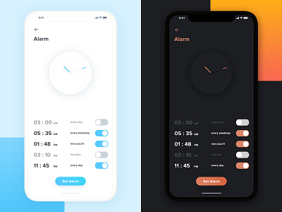 Which one? Alarm app alarm app dark illustration iphone x landing page light minimalist mobile mockup ui ux website