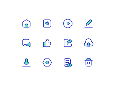 Icon Practice 7 collect delete feedback home icon like share unload upload video