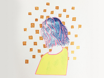 Pink Highlights blue hair gel pen girl glitter illustration pink lines pretty