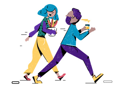 Walking Conversations character coffee couple design man walking woman