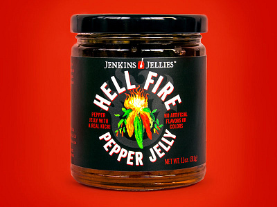 Jenkins Jellies Hell Fire Pepper Jelly brand design cpg food packaging design graphic design label design packaging design