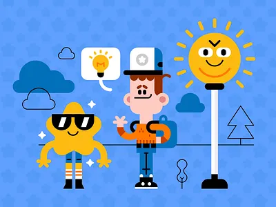 Light pollution cute illustration