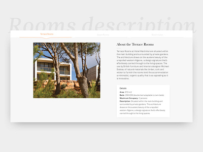 Luxury resort - Rooms Description header hotel interface resort serif tab typography ui ux wizard