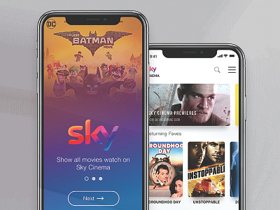 Sky Cinema — Movies app cards design drag fan invision motion movies studio swipe swiping