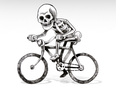 Rolling bike draw graphite illustration skull