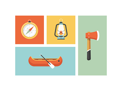 Equipped adventure axe camping canoe compass design icon illustration lantern outdoors tools vector