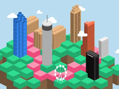 Cube City Detail Shot architecture atl atlanta buildings city cube design floating illos poly poly style urban