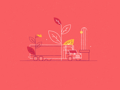 Truck cactus flat flowers illustration logistics plants road truck vector