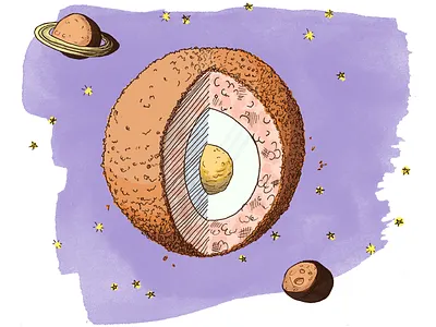 Planet scotch egg adobe digitally coloured illustration outer space pen pencil planets scotch egg solar system watercolour