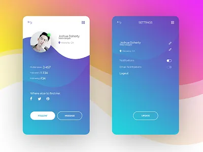 Daily UI - User Profile avatar minimal mobile app mobile interface settings ui challenge user interface user profile waves