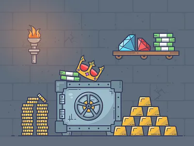 Loot - the finished shot cash crown gems gold illustration jewels money torch vault