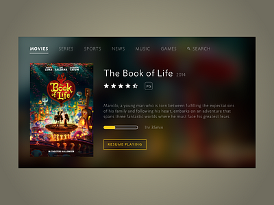 Daily UI #025: TV App app book of life daily ui dailyui dailyui025 movie smart tv tv ui ui design