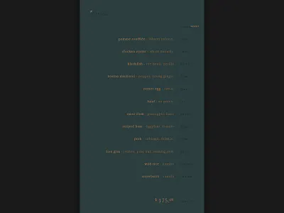 #043 Food Menu dailyui dinner food gourmet menu minimal restaurant ui ux