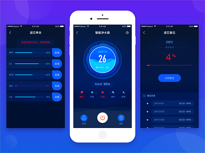 Smart water purifier UI design smart，filter，blue water