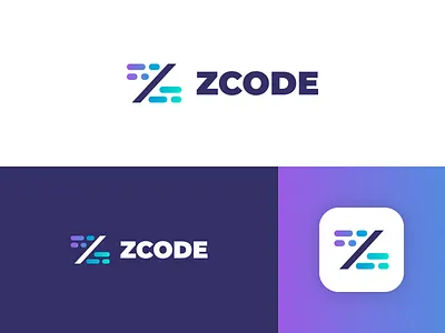 Z letter / Z + Code / Code logo blue code gradient icon letter logo navy programming z