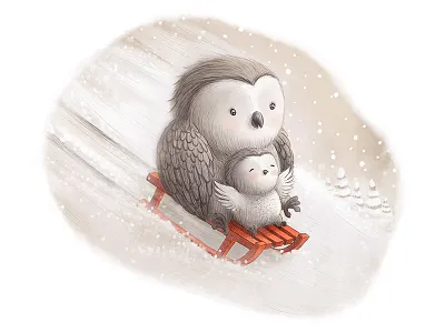 Winter Owls childrens book illustration childrens illustration drawing illustration kidlitart kids illustration owls sledding snow winter