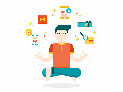 Shopping Guru character floating guru illustration shopping tech yoga