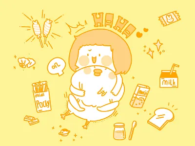 Foodie girl anime chocolates comic drawing illustration milk pocky sugar yellow