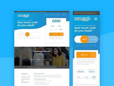 Wizzcash curves landing page lead generation loans slider