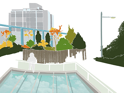 Swimming Pool 2d drawing illustration sky tree