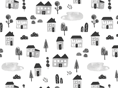 House Pattern homes house illustration neighborhood pattern pond procreate surface design village