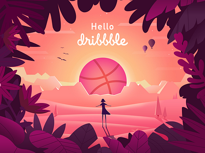 Hello Dribbble! dribbble girl hello landscape sunrise