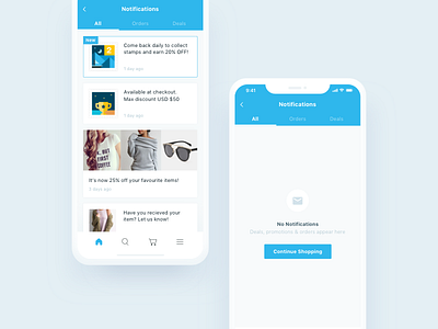 Notifications blue cards empty state iphonex notifications tabs ui