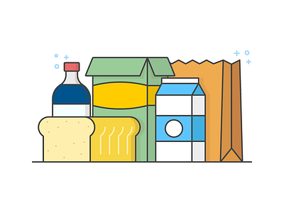 Groceries Illustration box bread drinks groceries illustration milk package phonepe shop supermarket