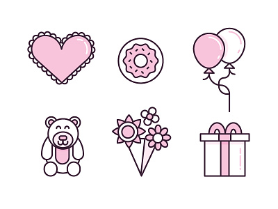 Valentine Icons balloons bouquet chocolate flowers happy heart icons love pink presents teddy bear valentine