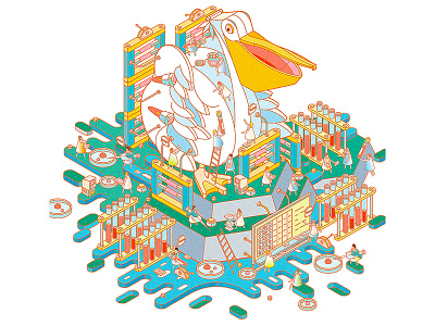 Sanquin Newspaper Cover Illustration isometric pelican