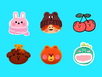 Snow Stickers 01 animal bear dinosaur dog graphic illust rabbit snow sticker