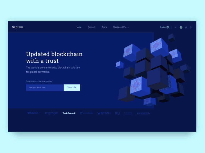 Homepage Design Animation for Blockchain Technology Website 3d animation blockchain cube dashboard data visualization decentralized futuristic gif keyframe motion design scroll solution technology transitions ui ux visuals web design zajno