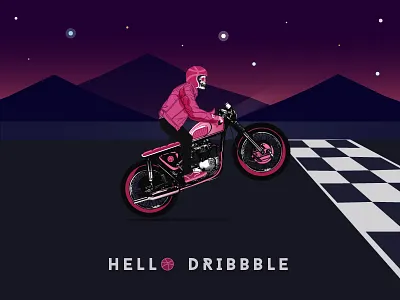 Hello Dribbble bike debut dribbble first hello illustration motor shot