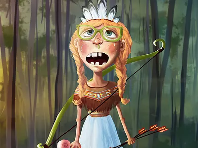 Girl with a bow book character children cute forest girl illustration kids playground