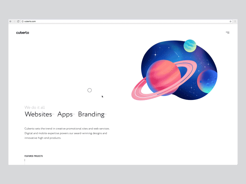 Cuberto website alive cuberto graphics illustration landing motion portfolio project services sketch ui ux web
