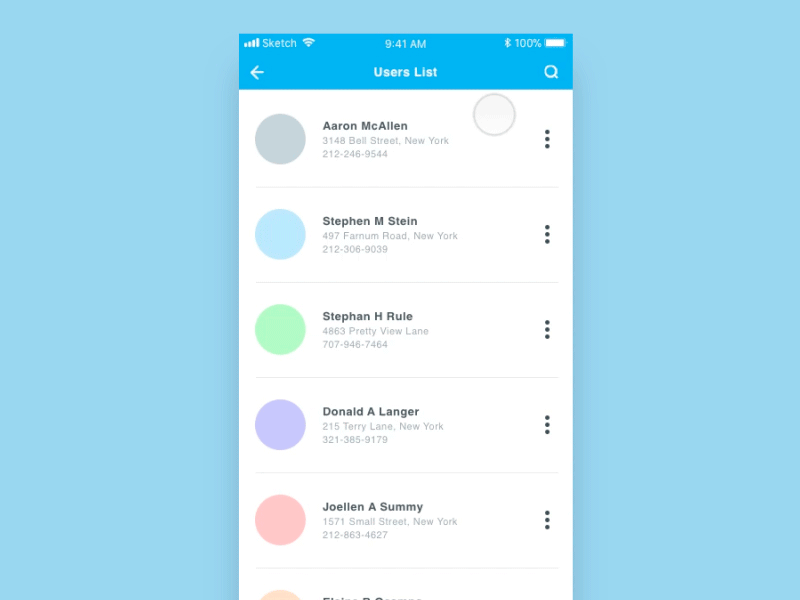 User List and Profile Experiment animation app list motion principle profile settings sketch ui user ux