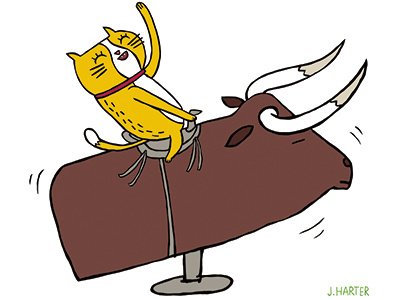 Cat riding bull bull bull riding cat character designhumorous humor jeff harter kelly clarkson