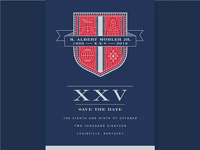 25th Anniversary Save-the-Date anniversary card college date formal illustration lines president save seminary silver star