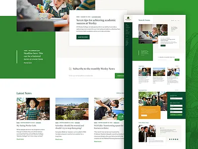 News & Events WIP blog events green grid layout news school school website ui website