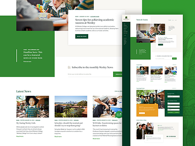 News & Events WIP blog events green grid layout news school school website ui website