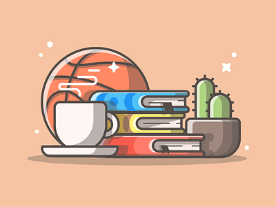 Reading° 😋📚☕ ball book coffee dribbble flat icon illustration plant reading shots vector