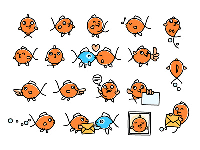 Goldfish caricature character design expressions fish gestures goldfish mascot pet