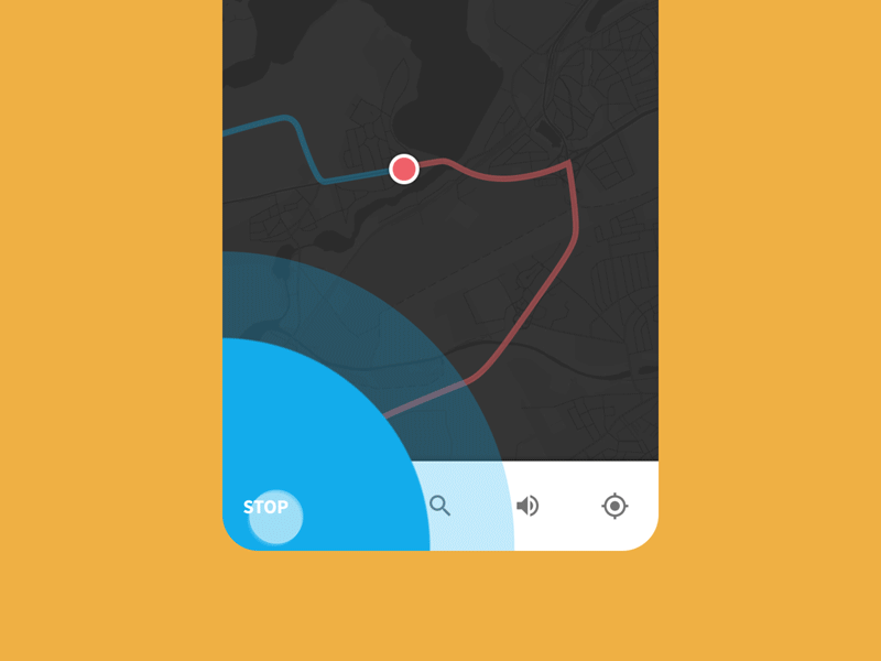 Stop Button: Tap and Hold to Unlock activity animation best finish gif interaction interface iphone komoot lock map material design mobile navigate navigation plan route tap tour ux