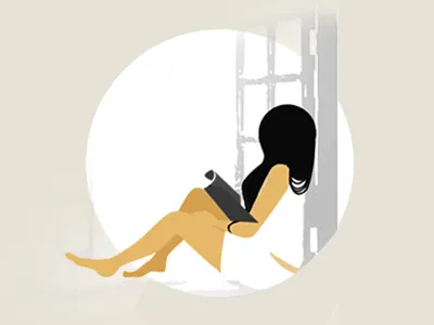 Thinking girl graphic illustration minimal negative space positive space reading thinking window