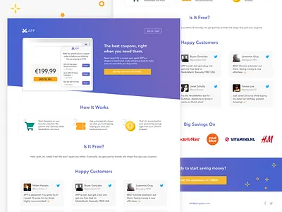 Coupon Chrome Extension Landing Page blurple clean gradient landing page marketing material minimal responsive ui user experience ux website