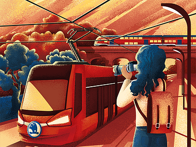 Tram & train city girl hobby illustration photographer sunset traffic train tram vector