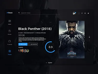 Mbuzz Movie Web App app buzz dark design movie theme ui ux web