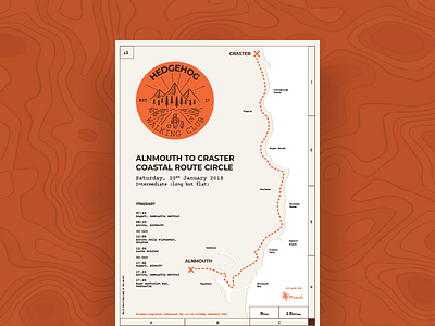 Hedgehog Walking Club Poster Series - 1 adventure badge clever coast grid hike map poster route space stamp sticker