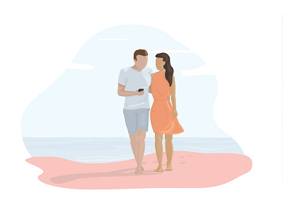 Walk On The Beach beach chat couple digital art illustration illustrator ireland ui vector vector art walk