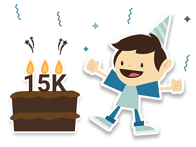 15k Sticker 15k birthday boy character cake ecited follower happy illustration order sticker